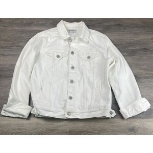 Lucky Brand‎ Denim Jean Jacket Women's Size L White Ivory Cotton Tomboy Trucker